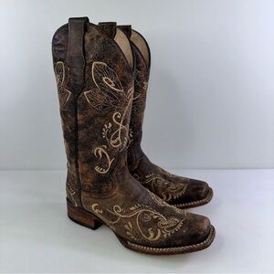 Circle G Women's 6.5M Dragonfly Embroidered Cowgirl Boot - Square Toe - L5079